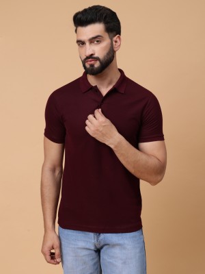 AAITHAN Solid Men Polo Neck Maroon T-Shirt