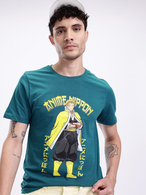 Kook N Keech Printed Men Round Neck Green T-Shirt