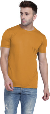 TQH Solid Men Round Neck Yellow T-Shirt