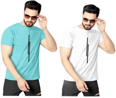 MISTY COLLECTION Solid, Striped Men Round Neck White, Blue T-Shirt