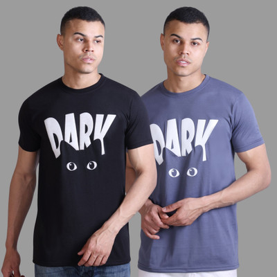 HouseOfCommon Printed Men Round Neck Blue, Purple T-Shirt