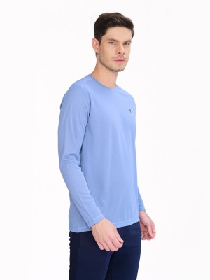 TECHNOSPORT Solid Men Crew Neck Blue T-Shirt