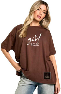 Fluffy Enterprises Printed Women Round Neck Brown T-Shirt
