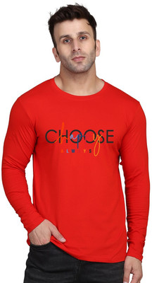 SLOWLORIS Typography Men Round Neck Red T-Shirt
