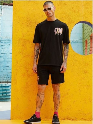 Aahna Fashion Graphic Print Men Round Neck Black, Pink T-Shirt