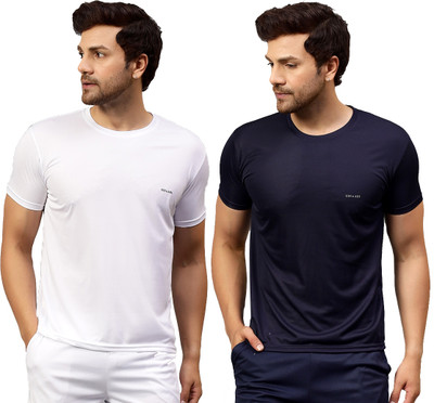 UDI n ADI Solid Men Round Neck White, Dark Blue T-Shirt