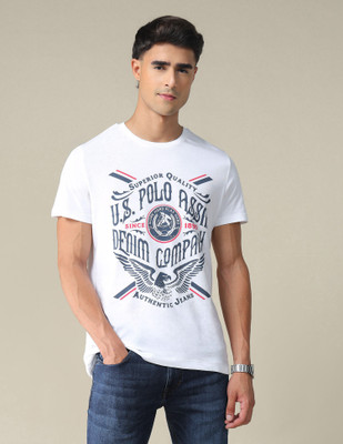 U.S. POLO ASSN. Printed Men Round Neck White T-Shirt