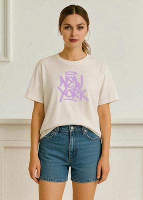 Elvia Printed Women Round Neck White T-Shirt