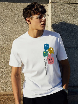 DRIPTHREAD Printed Men Round Neck White T-Shirt
