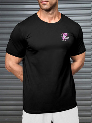 Triptee Printed Men Round Neck Black T-Shirt