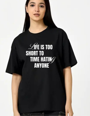 fashnobic Printed Women Round Neck Black T-Shirt