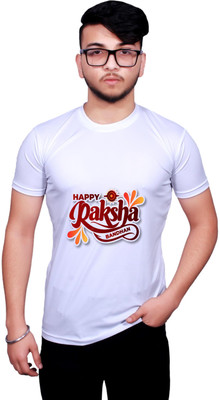 NITYANAND CREATIONS Printed, Typography Men Round Neck White T-Shirt