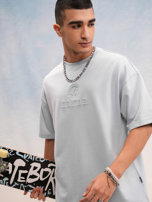 HIGHLANDER Solid Men Round Neck Grey T-Shirt