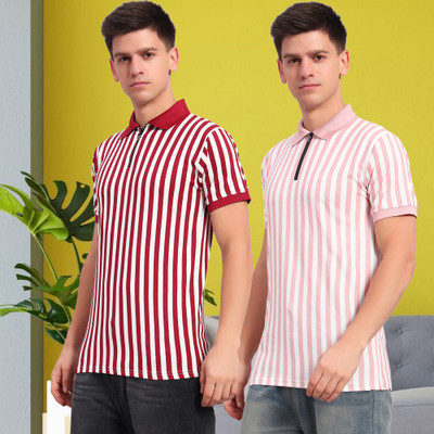 HEMLOCK Striped Men Polo Neck Multicolor T-Shirt