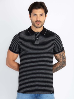 Status Quo Striped Men Polo Neck Black T-Shirt