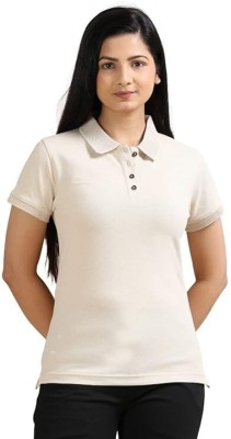 Republic Solid Women Polo Neck Beige T-Shirt