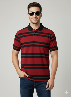WEARSOUL Printed Men Polo Neck Maroon T-Shirt