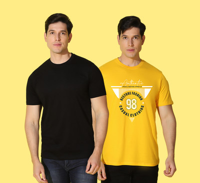 WOOSTRO Printed, Solid Men Round Neck Multicolor T-Shirt