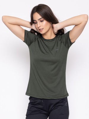 ARMISTO Solid Women Round Neck Dark Green T-Shirt