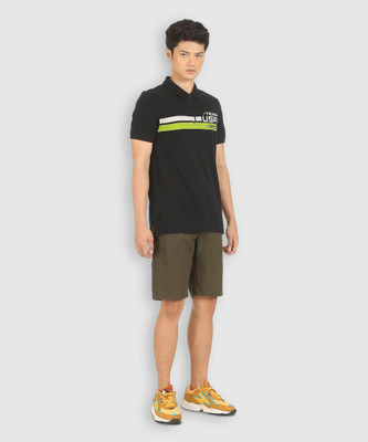 U.S. POLO ASSN. Printed Men Polo Neck Black T-Shirt