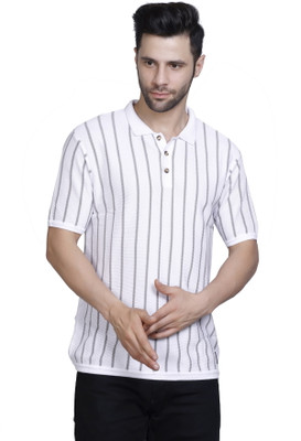PULAKIN Striped Men Polo Neck Multicolor T-Shirt