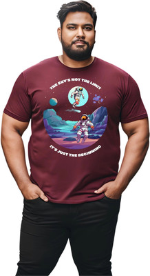 KART BLACK Self Design Men Round Neck Maroon T-Shirt