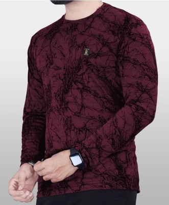LE LEBNOR Abstract Men Round Neck Reversible Maroon T-Shirt