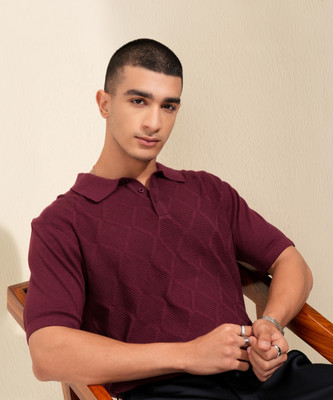 HIGHLANDER Self Design Men Polo Neck Brown T-Shirt