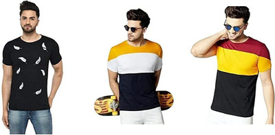 ATTITUDE START OF FASHION Printed Men Round Neck Multicolor, Black T-Shirt