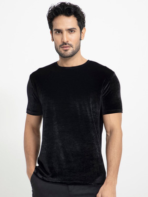 RARE RABBIT Solid Men Round Neck Black T-Shirt