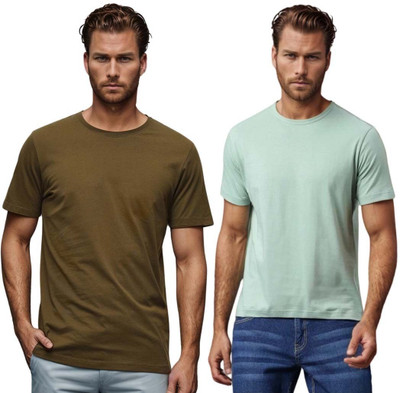 BlueFicus Solid Men Round Neck Green, Light Green T-Shirt