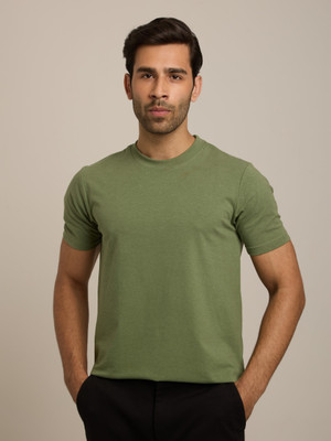 cannabie Solid Men Round Neck Green T-Shirt