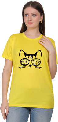 Shiv Junction Graphic Print Women Round Neck Yellow T-Shirt