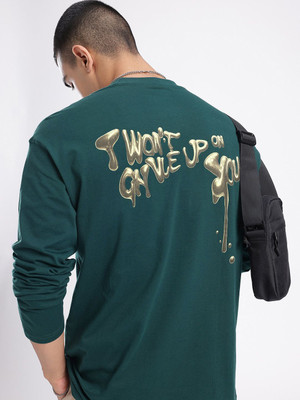 Glitchez Printed Men Round Neck Green T-Shirt
