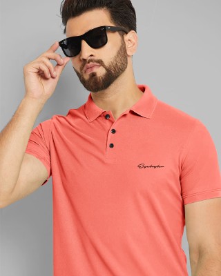 EyeBogler Solid Men Polo Neck Pink T-Shirt