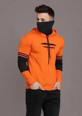 Preeo Self Design Men Round Neck Orange T-Shirt