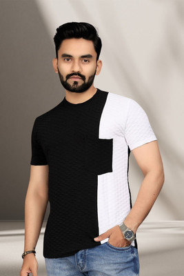 TANNU FAB Self Design Men Boat Neck Black T-Shirt