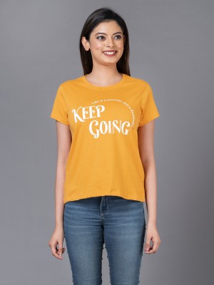 Amplify Printed Women Round Neck Yellow T-Shirt