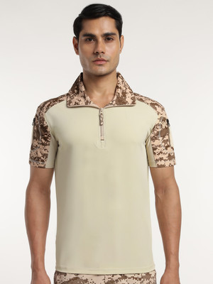 MOUNTMILLER Military Camouflage Men Polo Neck Brown T-Shirt