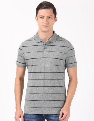 JOCKEY Striped Men Polo Neck Grey T-Shirt