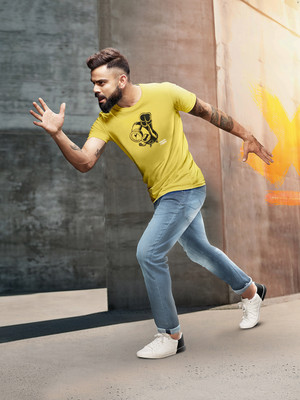 WROGN Printed Men Round Neck Yellow T-Shirt