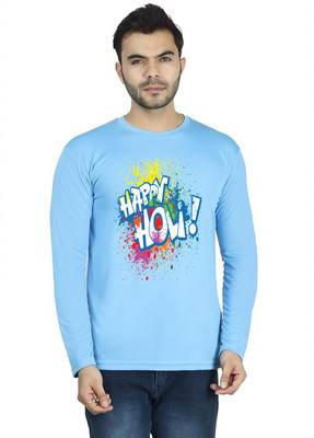 LV CARE Printed Men Round Neck Blue T-Shirt