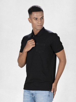 INEGO Solid Men Polo Neck Black T-Shirt