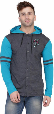 Money Leaf Graphic Print Men Hooded Neck Grey, Light Green T-Shirt