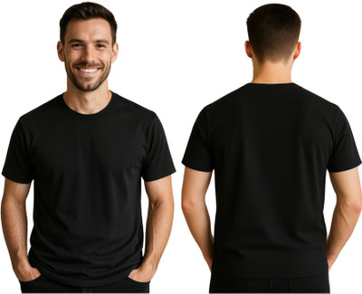Fratte Solid Men Round Neck Black T-Shirt