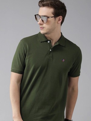 Merriment Solid Men Polo Neck Dark Green T-Shirt