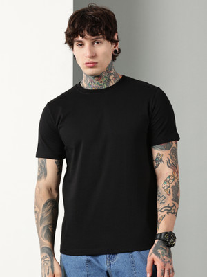 Own The Look Solid Men Round Neck Black T-Shirt