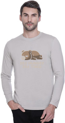 LV CARE Printed Men Round Neck Grey T-Shirt