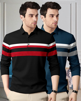 SCOWET Colorblock Men Polo Neck Black T-Shirt
