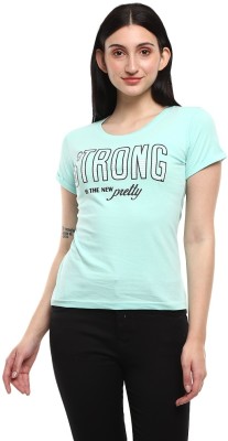 V-MART Printed, Typography Women Round Neck Green T-Shirt